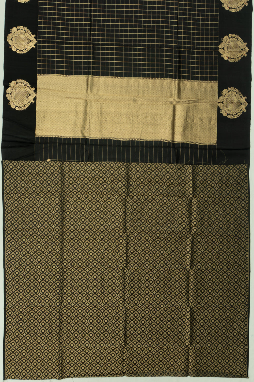 Banarasi Katan Silk Checks Black Saree