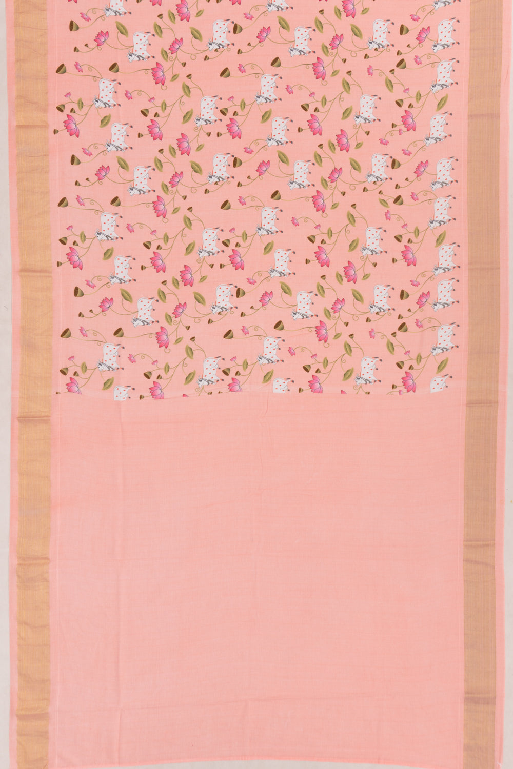 Paithani Cotton Pichwai Printed Peach Saree