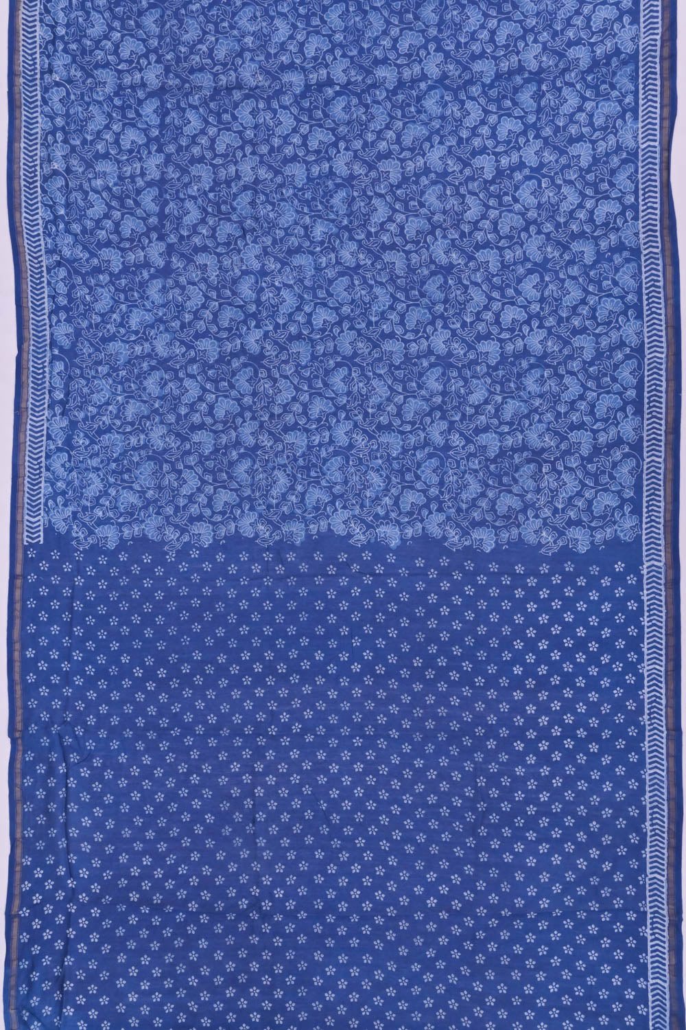 Chanderi Cotton Block Jaal Printed Indigo Saree