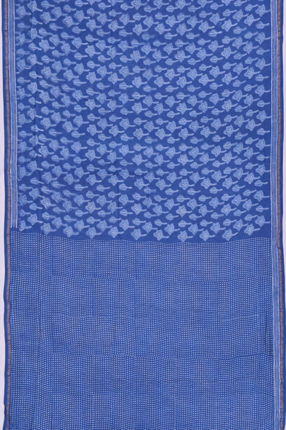 Chanderi Cotton Block Printed Jaal Indigo Saree