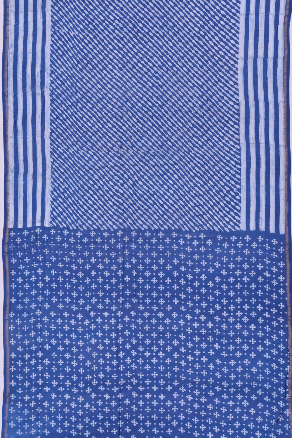 Chanderi Cotton Block Printed Leheriya Indigo Saree