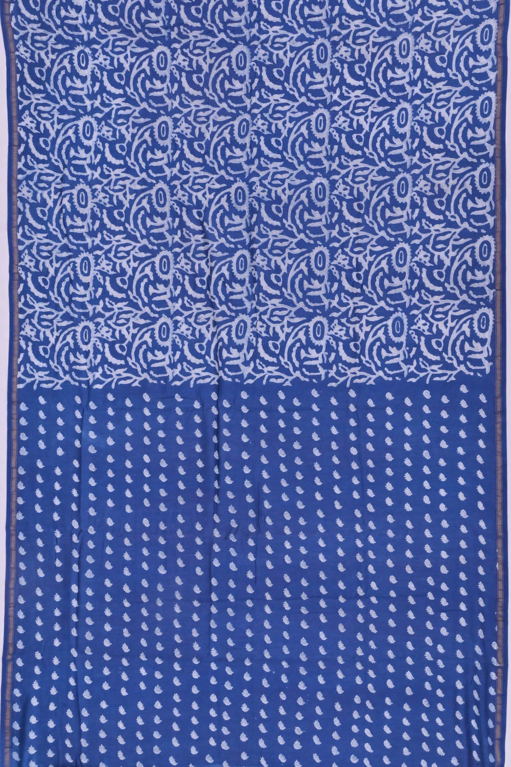 Chanderi Cotton Block Printed Jaal Indigo Saree