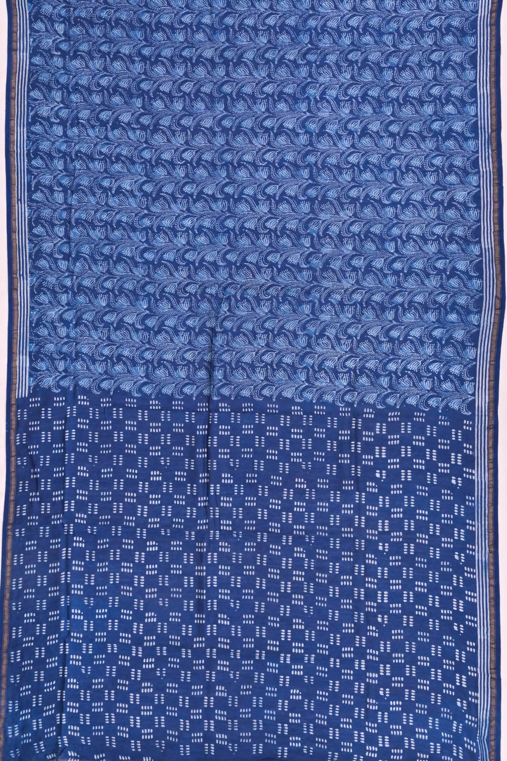 Chanderi Cotton Block Printed Jaal Indigo Saree