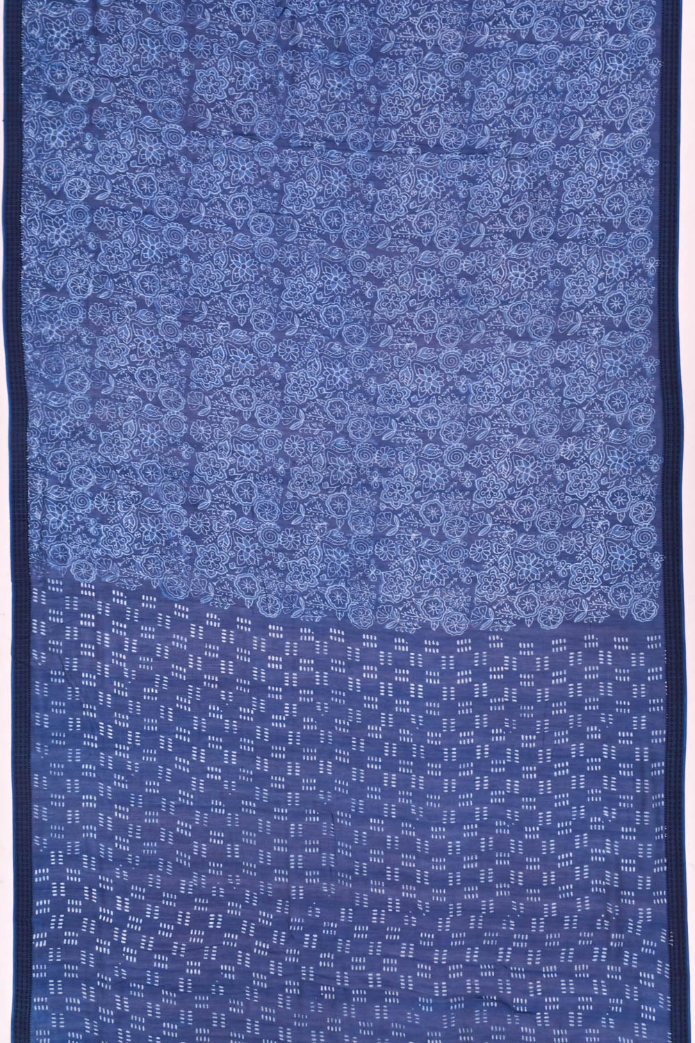 Chanderi Cotton Block Printed Jaal Indigo Saree
