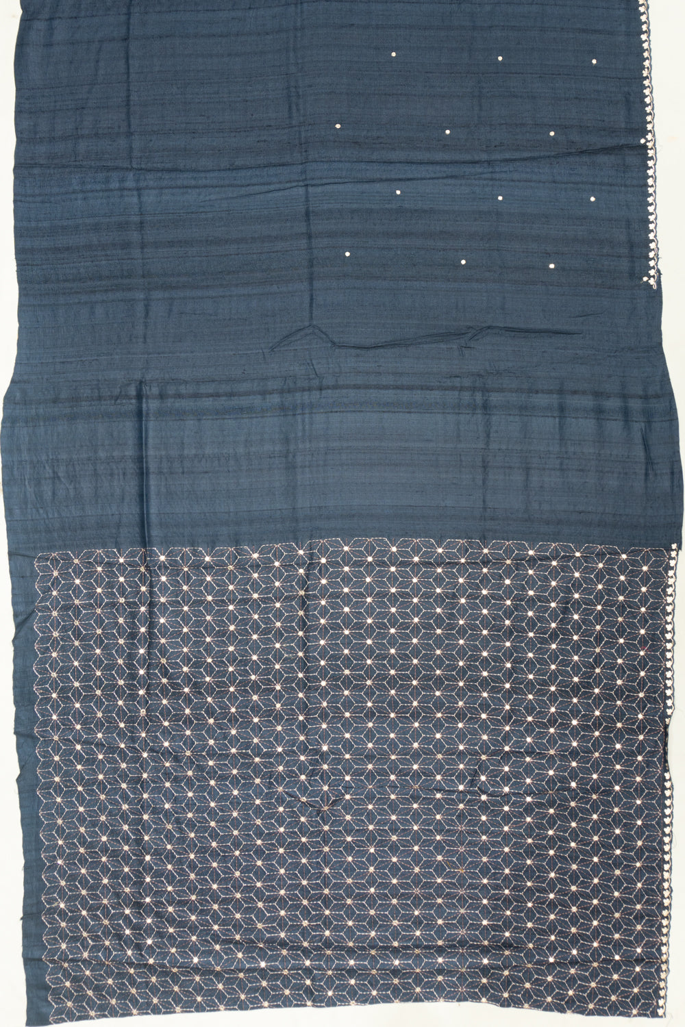 Tussar Embroidery Butta Dark Blue Saree
