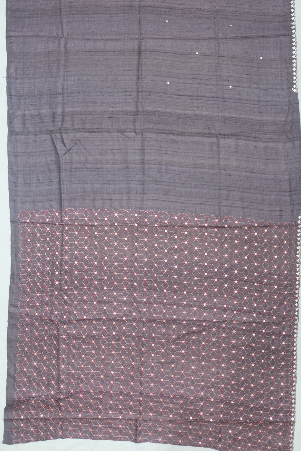 Tussar Embroidery Butta Elephant Grey Saree