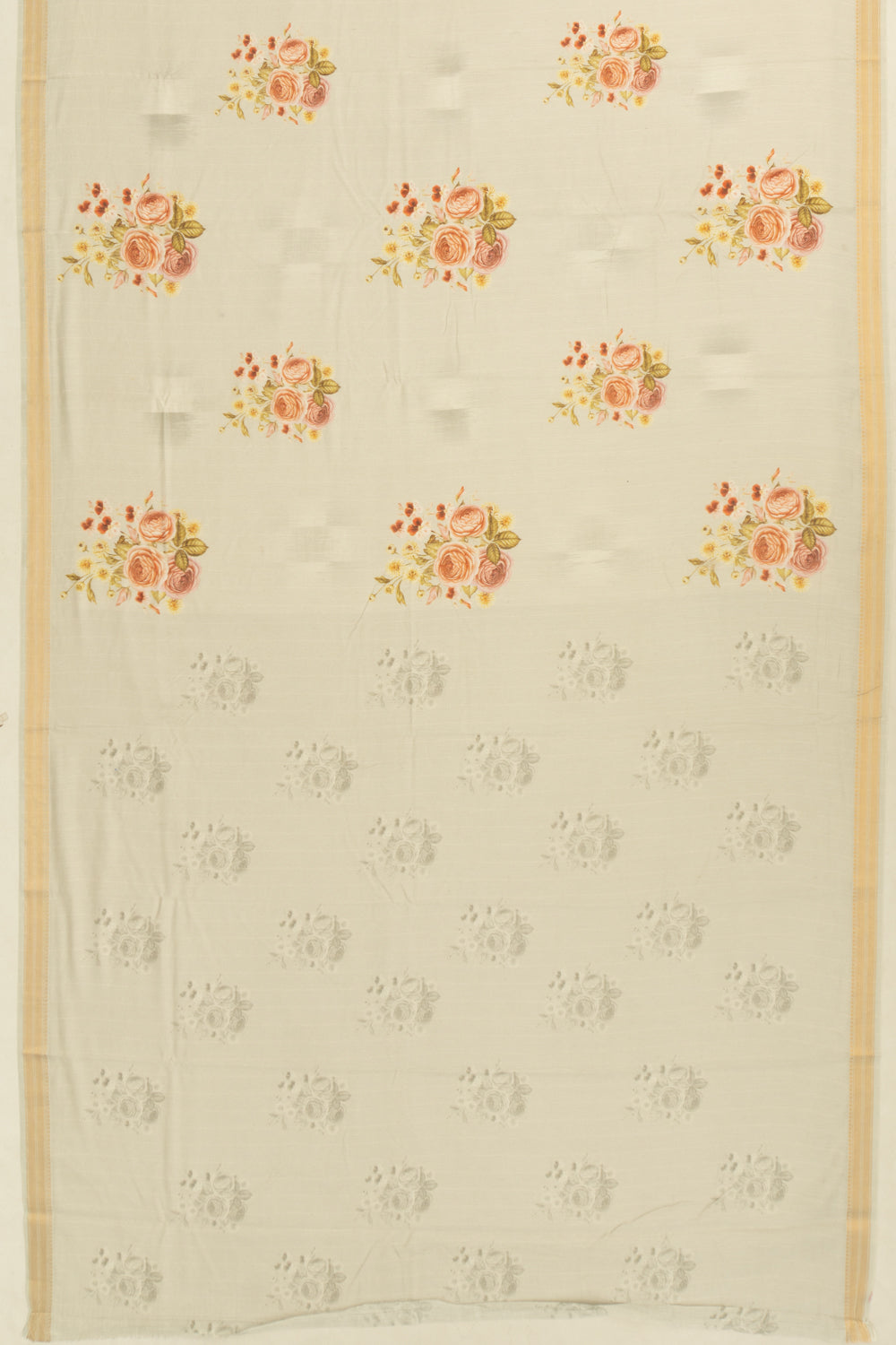 Chanderi Cotton Floral Printed Butta Pastel Grey Saree