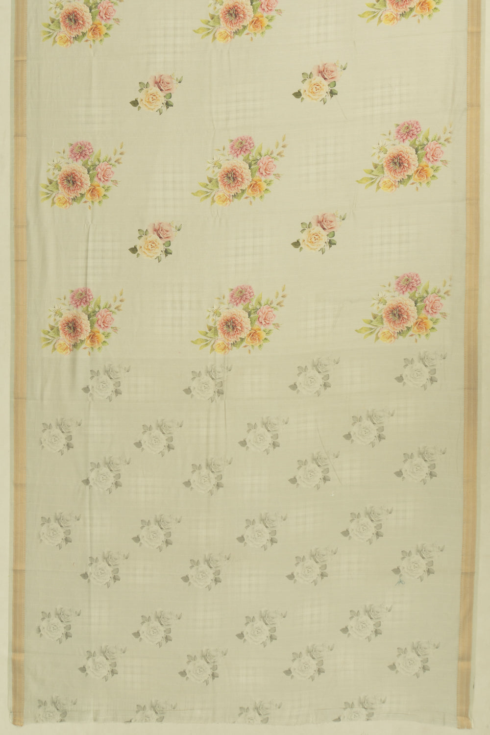 Chanderi Cotton Floral Printed Butta Sage Green Saree