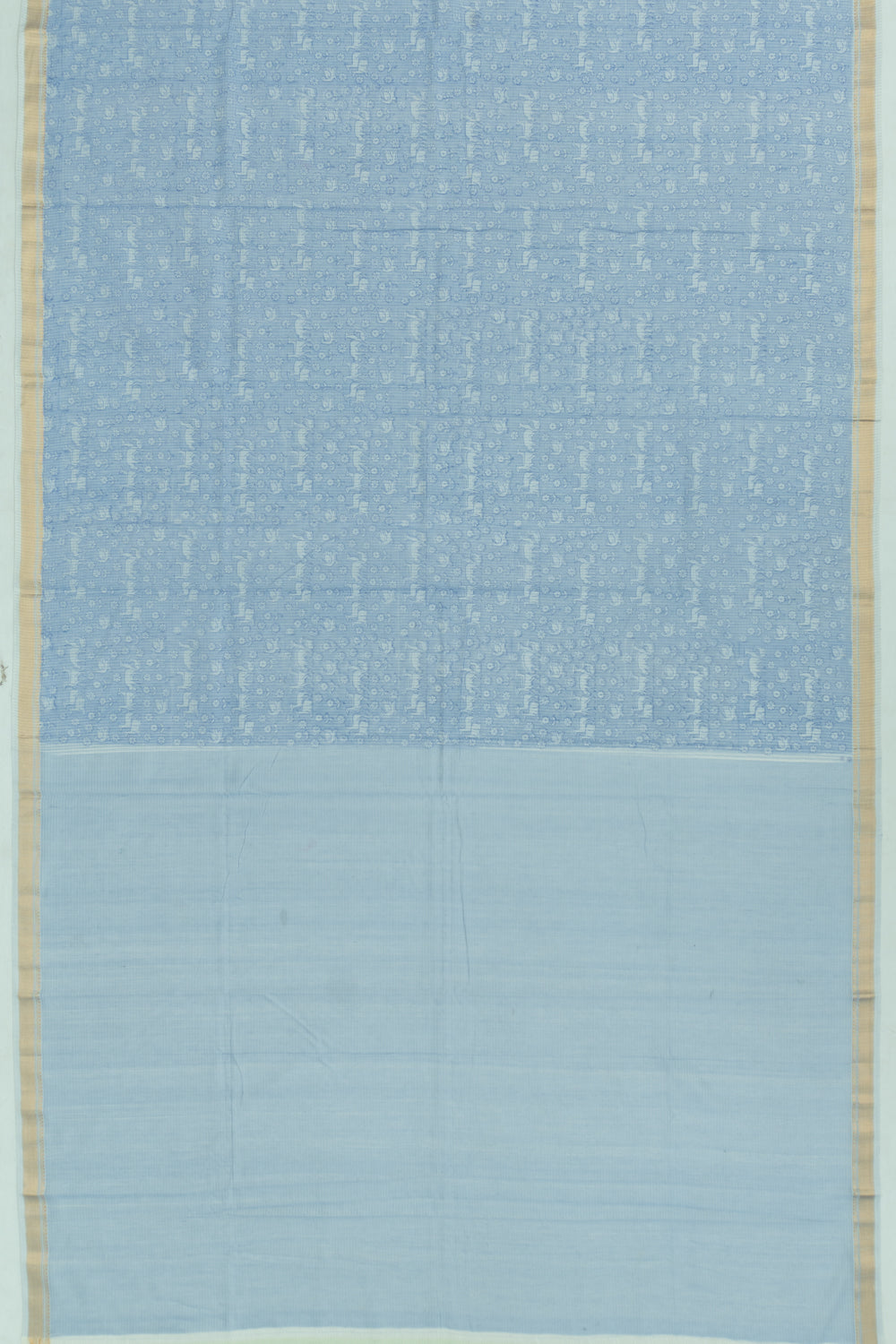 Chanderi Cotton Checks And Printed Pastel Blue Saree