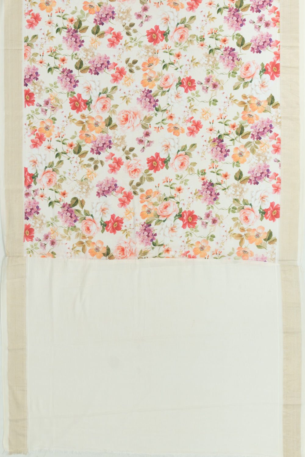 Paithani Cotton Floral Printed Off-White Saree