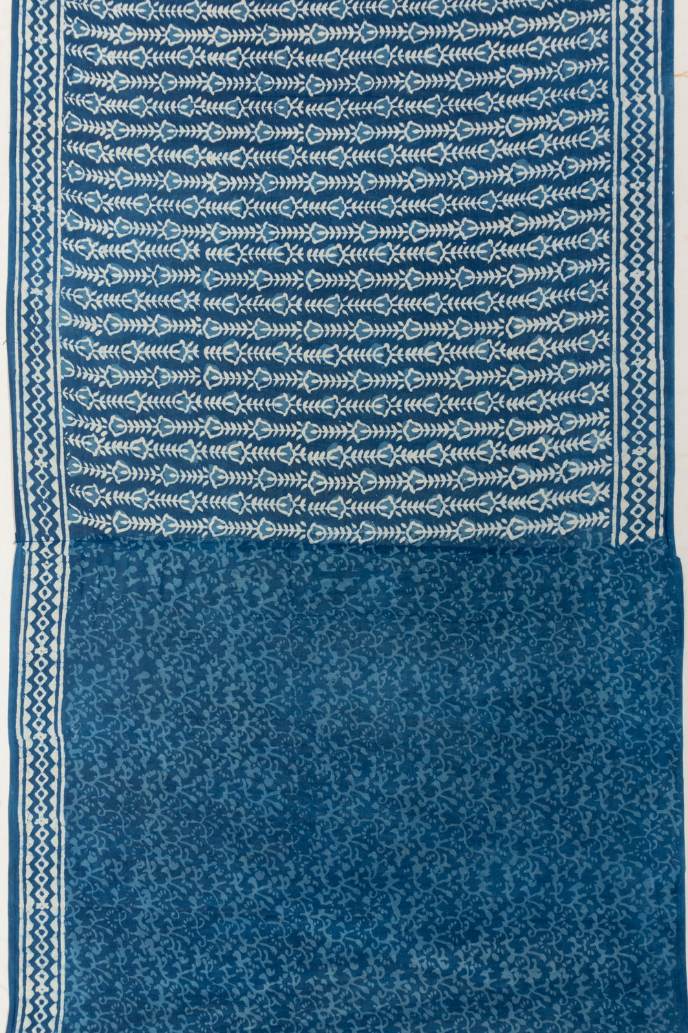 Chanderi Cotton Batik Printed Indigo Blue Saree