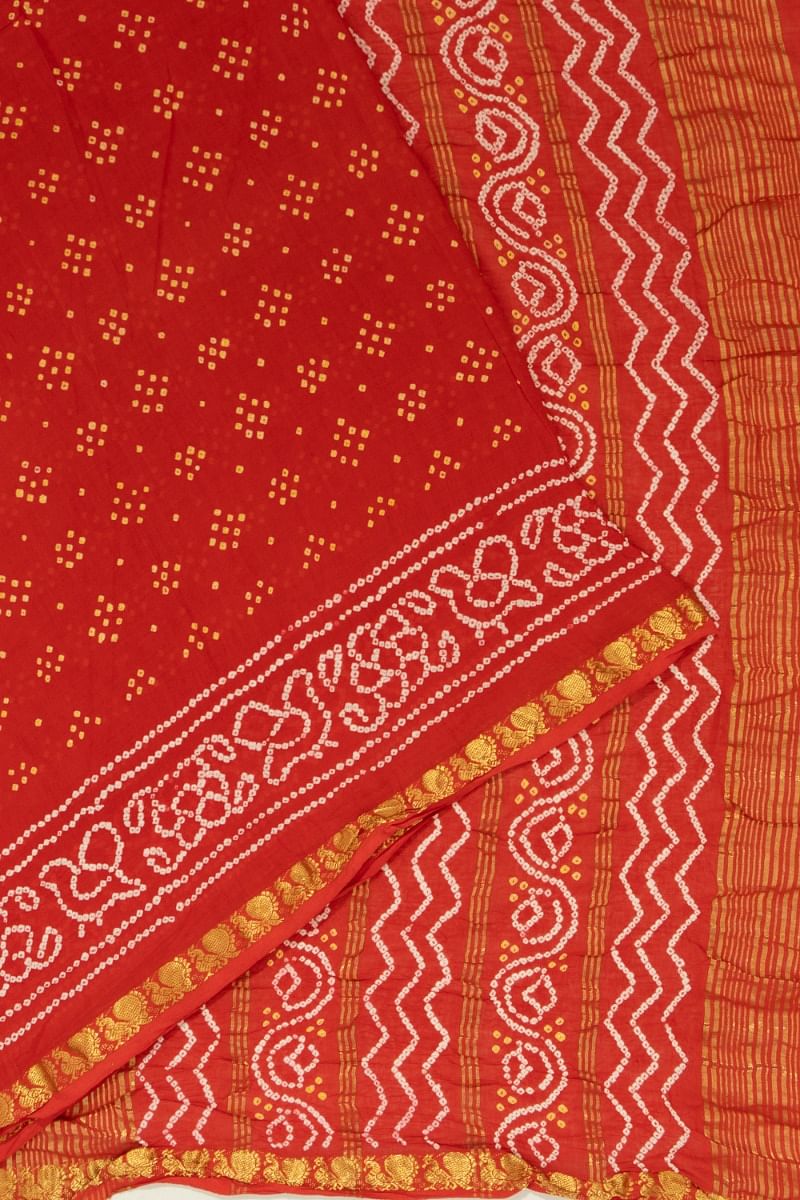 Venkatagiri Cotton Bandhani Brick Red Saree