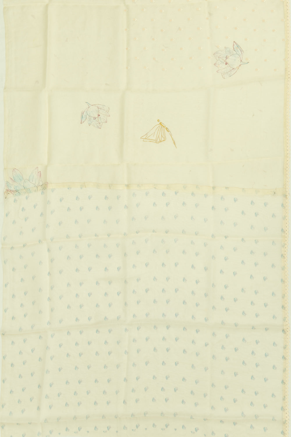 Organza Printed And Butta Cream Saree