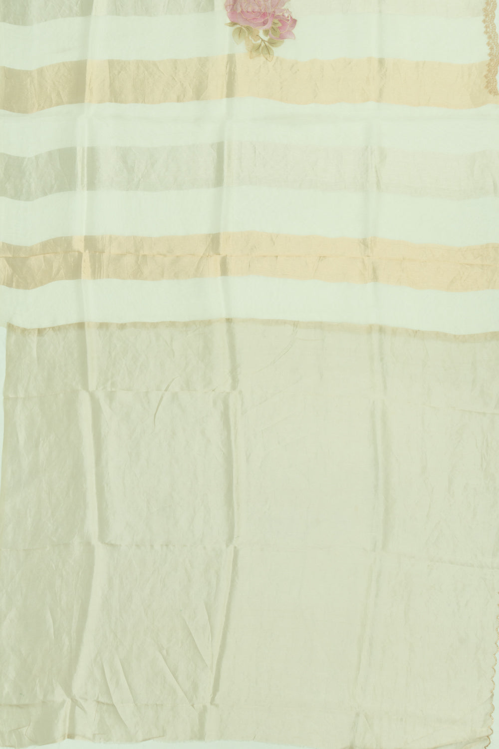 Organza Vertical Lines And Floral Printed White Saree