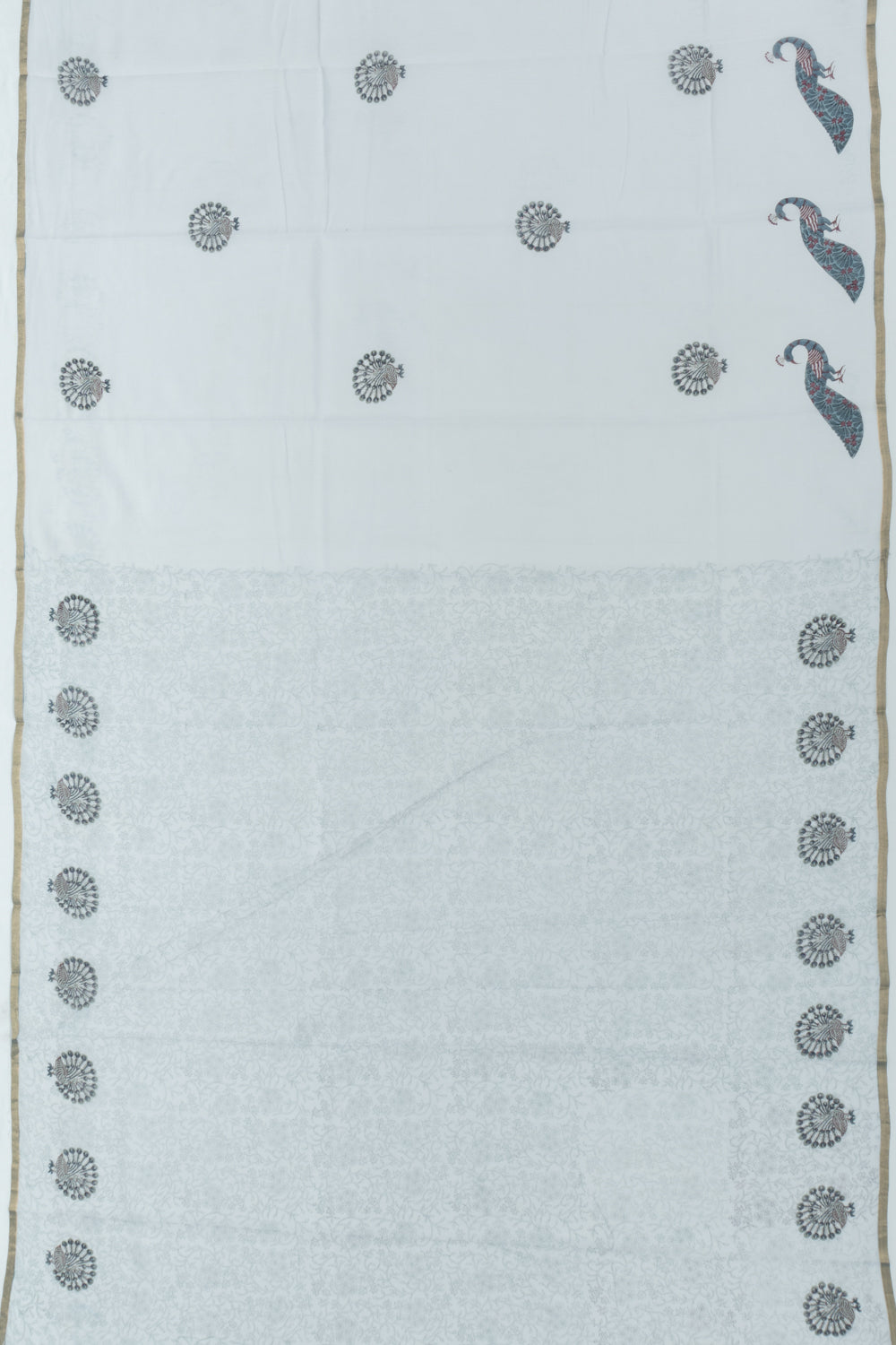 Chanderi Cotton Block Printed Pastel Grey Saree