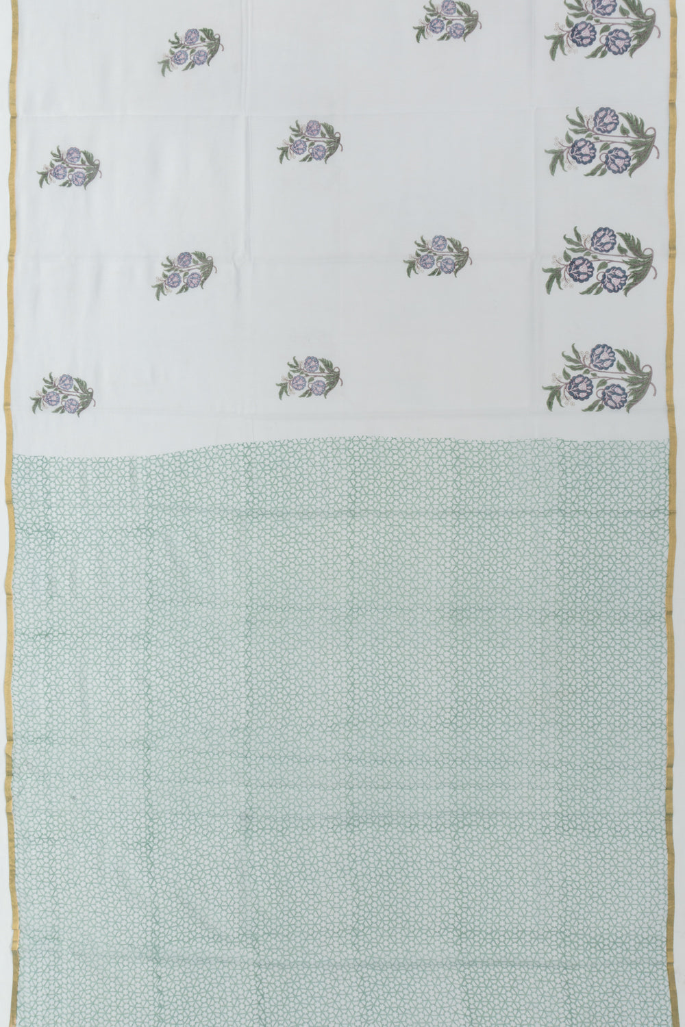 Chanderi Cotton Block Printed Pastel Grey Saree