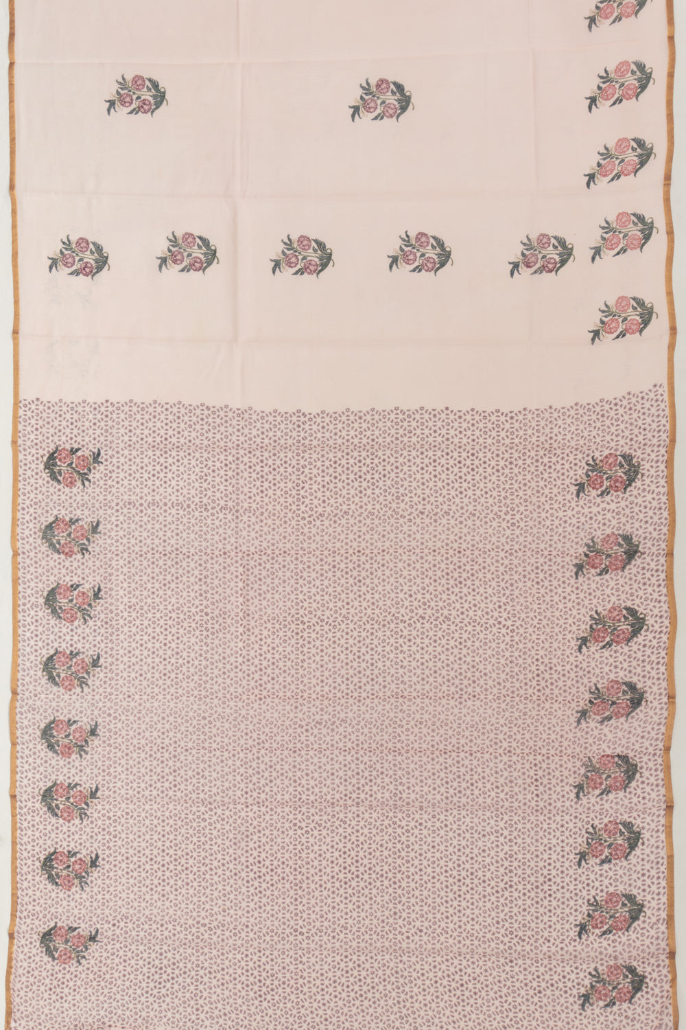 Chanderi Cotton Block Printed Pastel Orange Saree