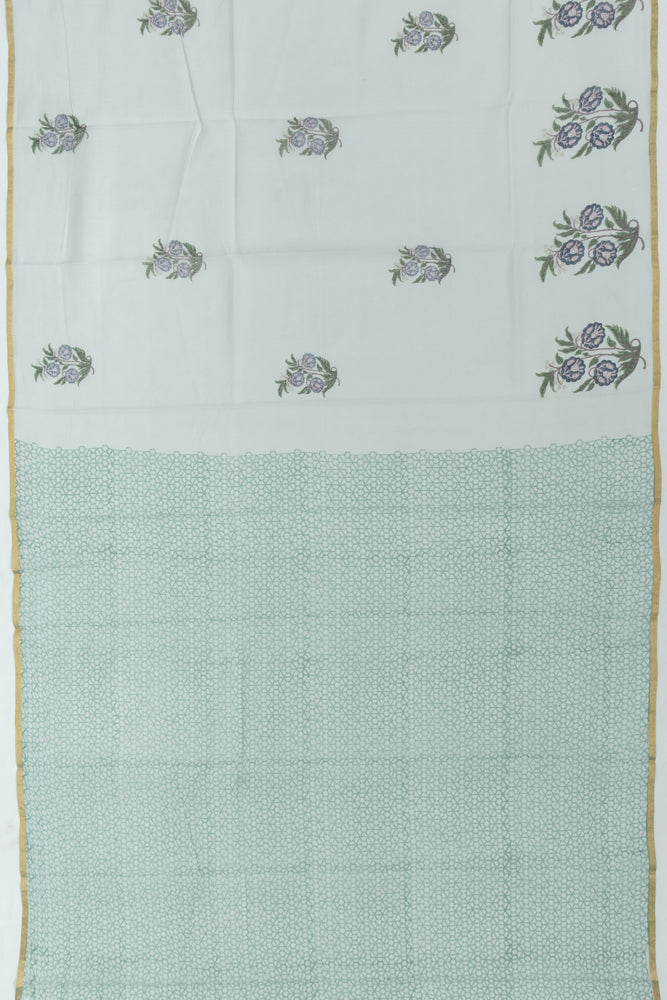 Chanderi Cotton Block Printed Pastel Green Saree