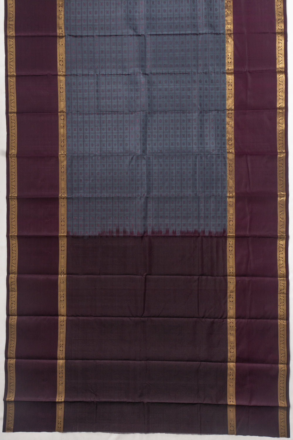 Kanchipuram Silk Checks And Butta Elephant Grey Saree