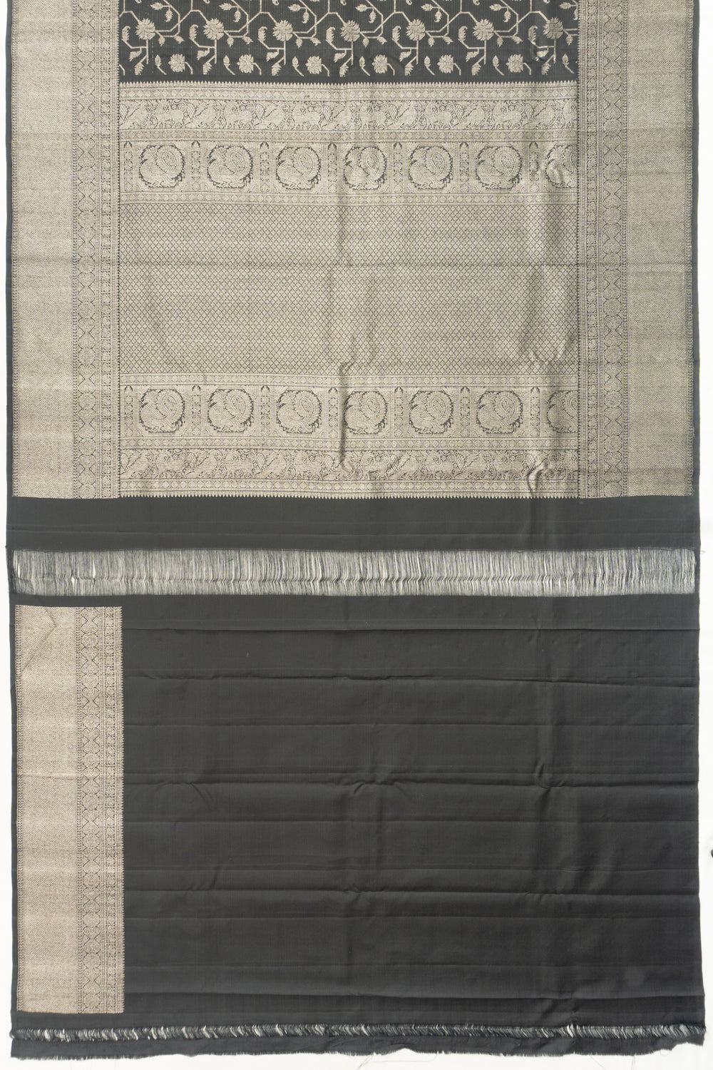 Classic Kanchipuram Silk Jaal Black Saree