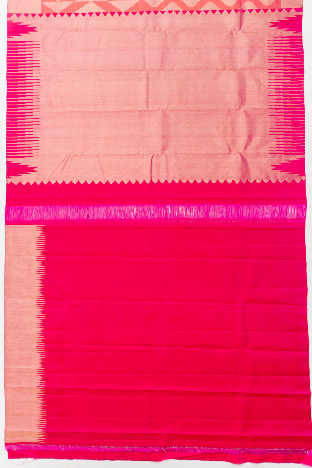 Kanchipuram Silk Geometrical Brocade Pink And Orange Saree