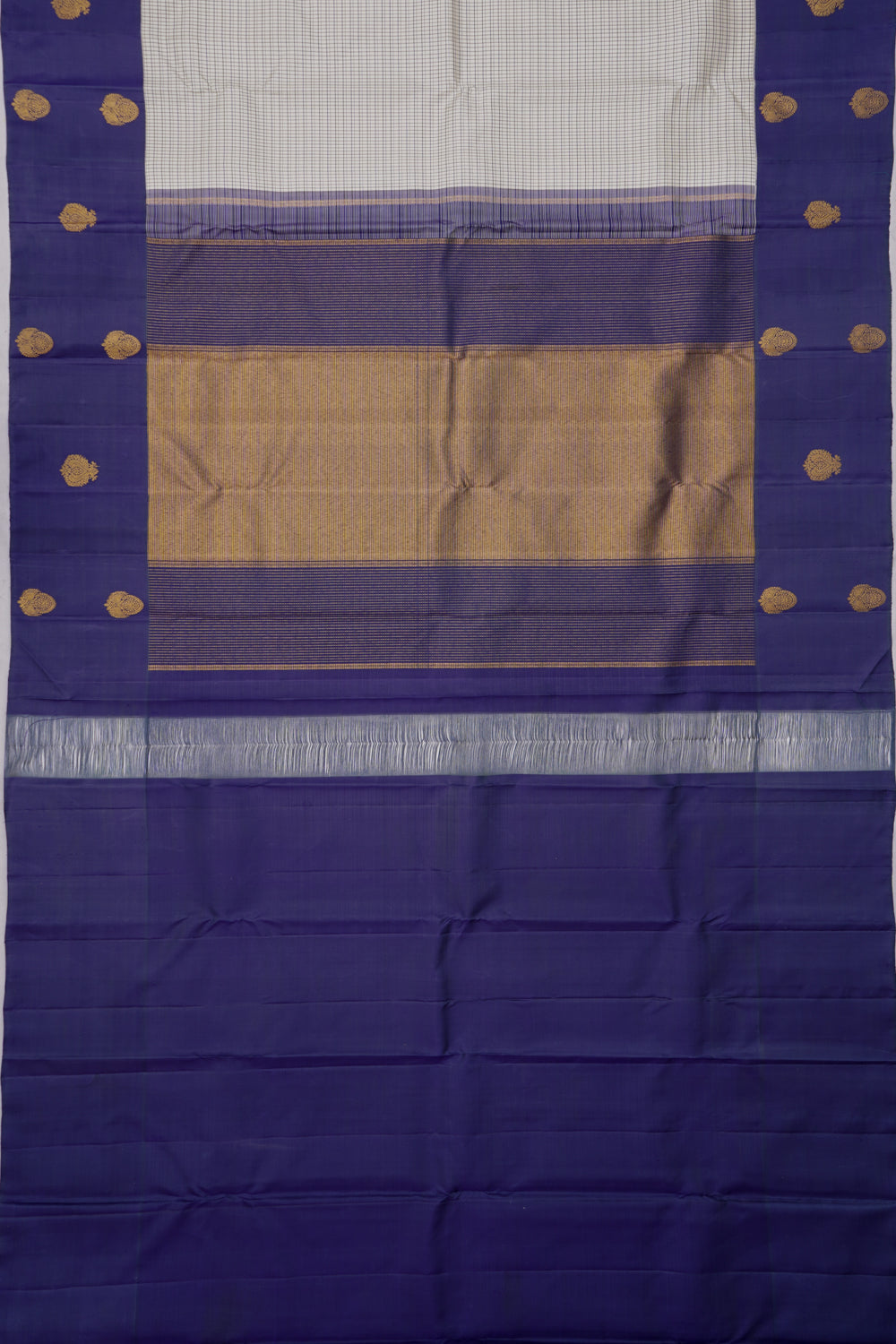 Kanchipuram Silk Checks Off White Saree