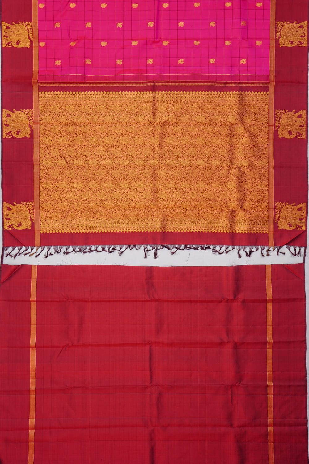 Kanchipuram Silk Checks And Butta Pink Saree