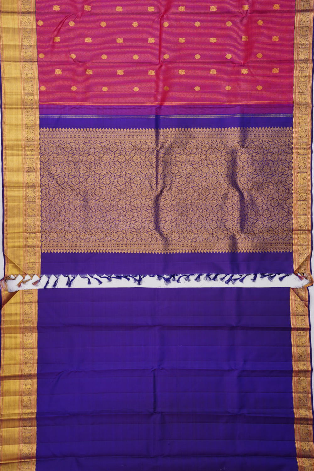 Kanchipuram Silk Vertical Lines And Butta Purple Saree