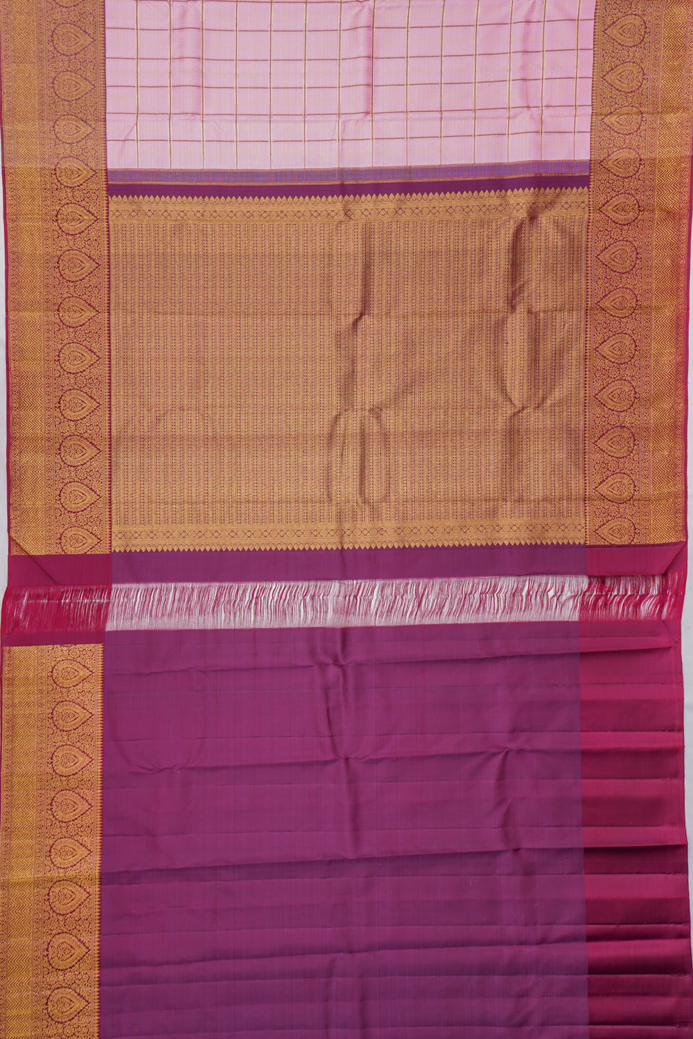 Kanchipuram Silk Checks Baby Pink Saree