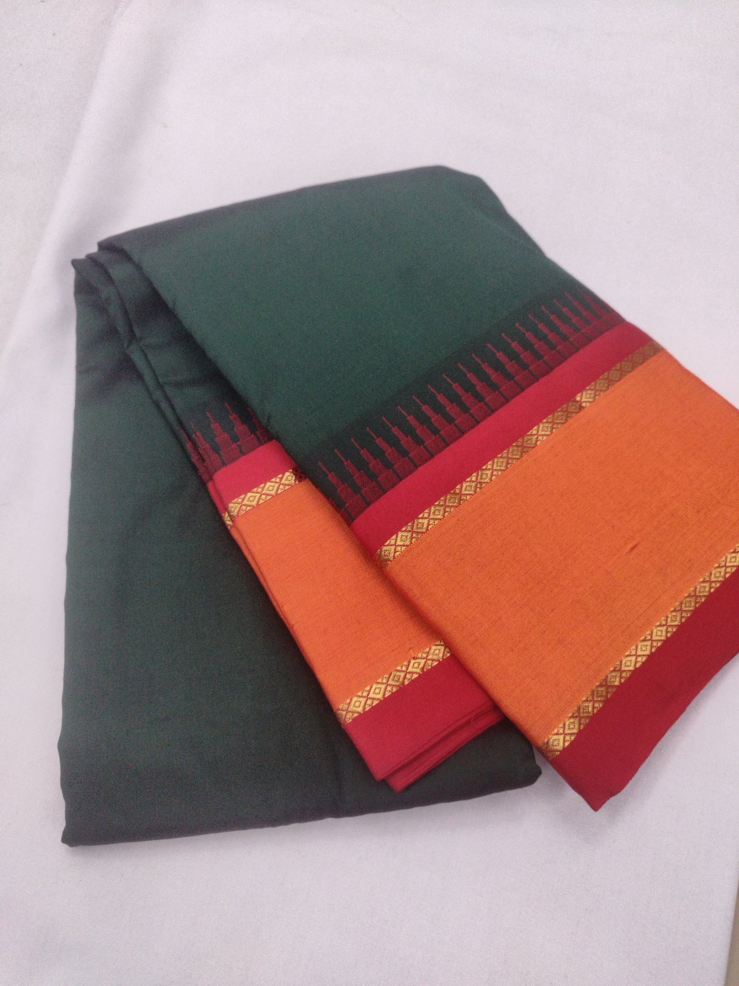 Soft Silk Plain Bottle Green Saree