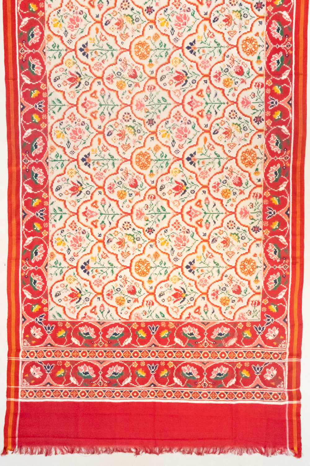 Natural Dye Patan Patola Silk Double Ikat Off White Saree