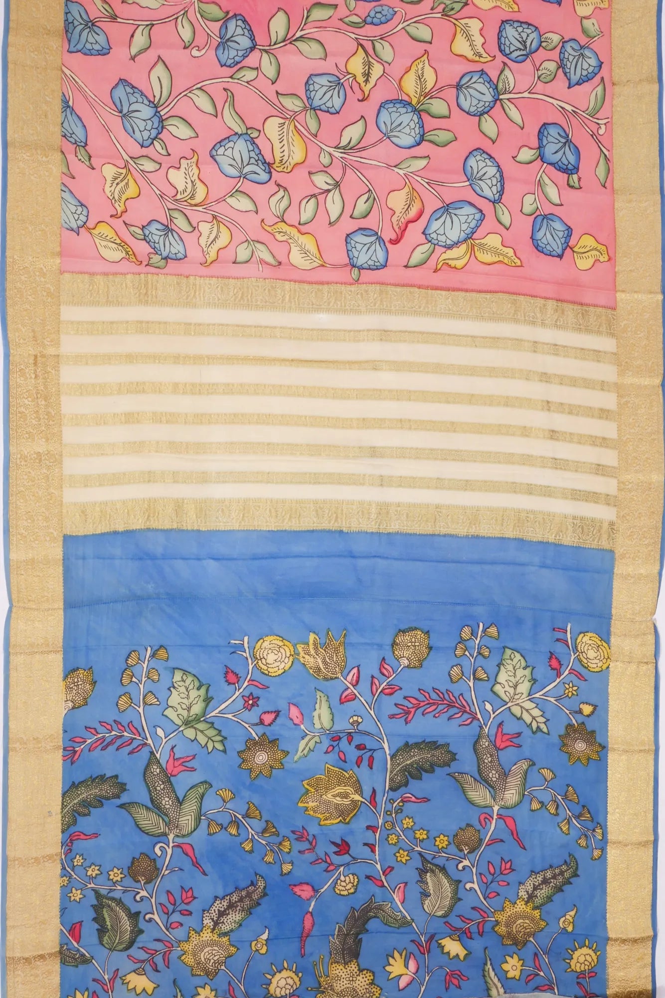 Kankatala Kanchipuram Silk Kalamkari Handpainted Peach Saree g2