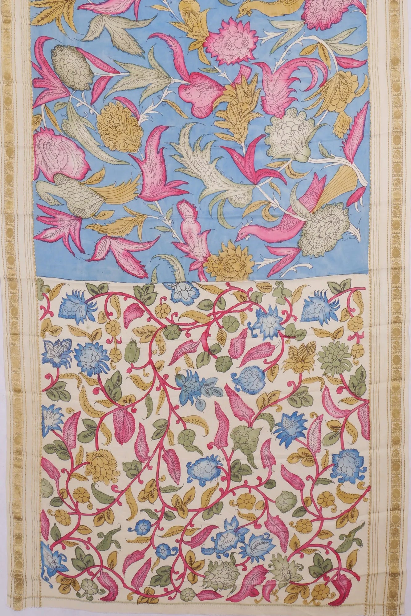 Kankatala Georgette Kalamkari Handpainted Blue Saree g2