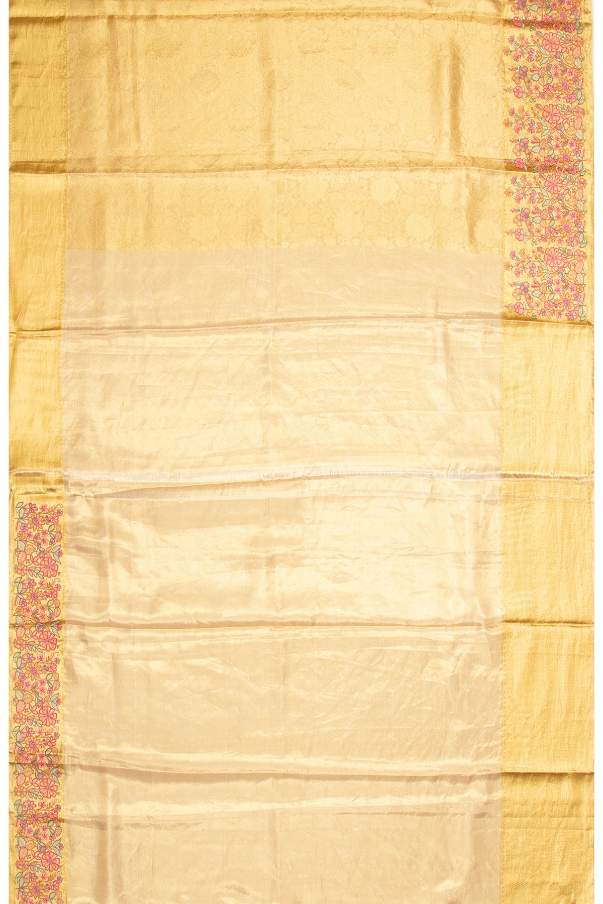 Kanchipuram Silk Tissue Brocade Gold Saree With Embroidery Border