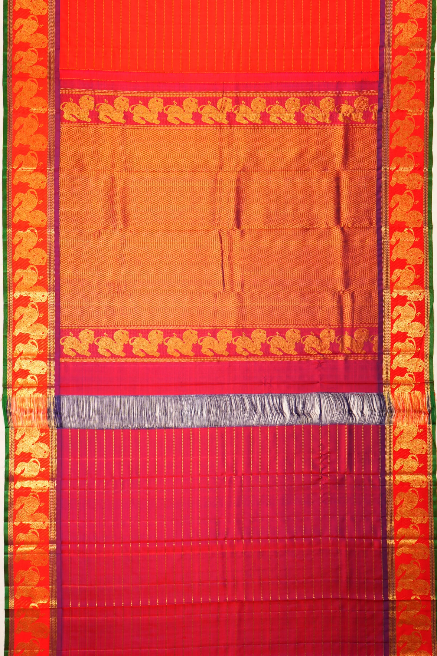 Kanchipuram Silk Horizontal Lines Red Saree