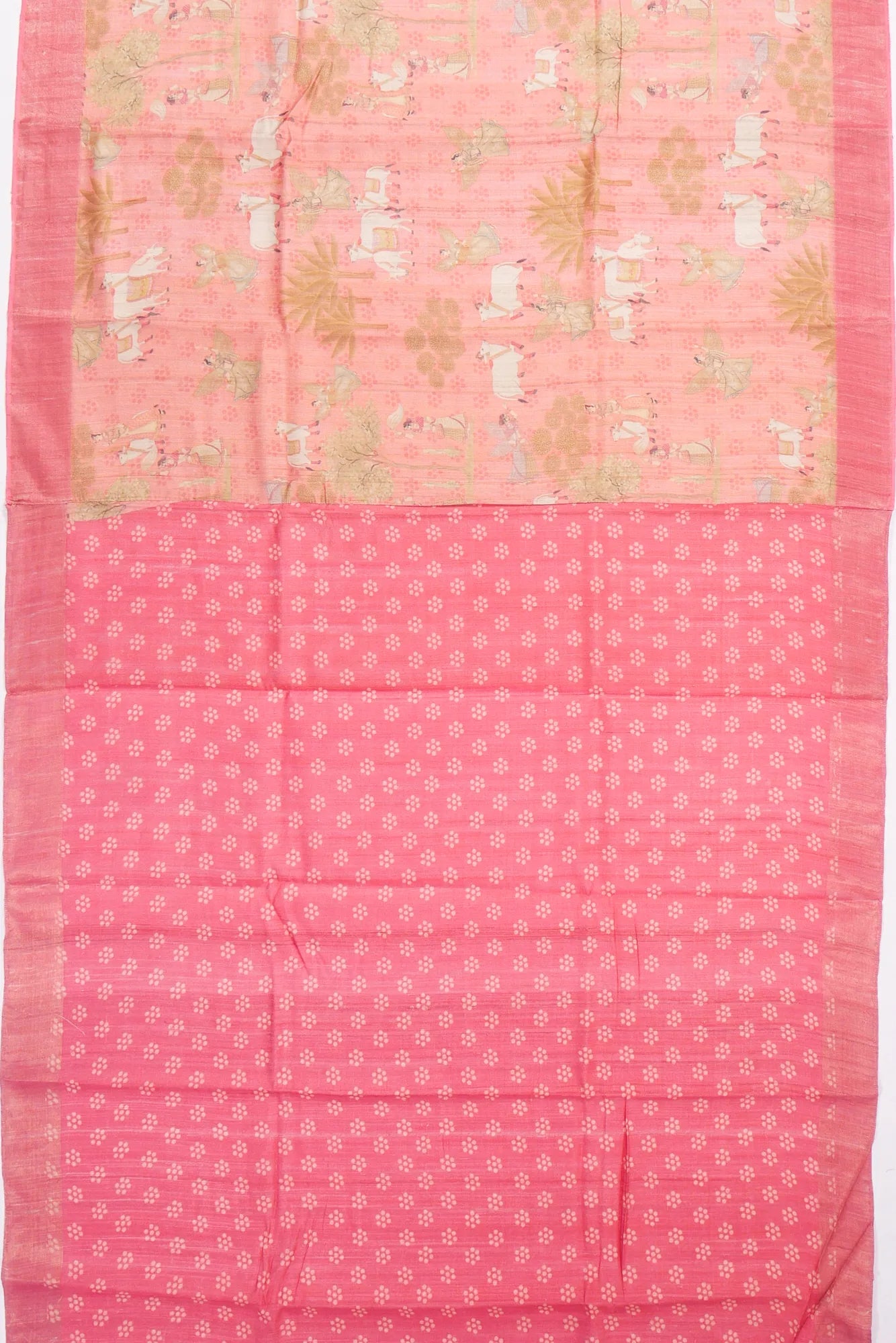 Kankatala Tussar Pichwai Printed Baby Pink Saree g2