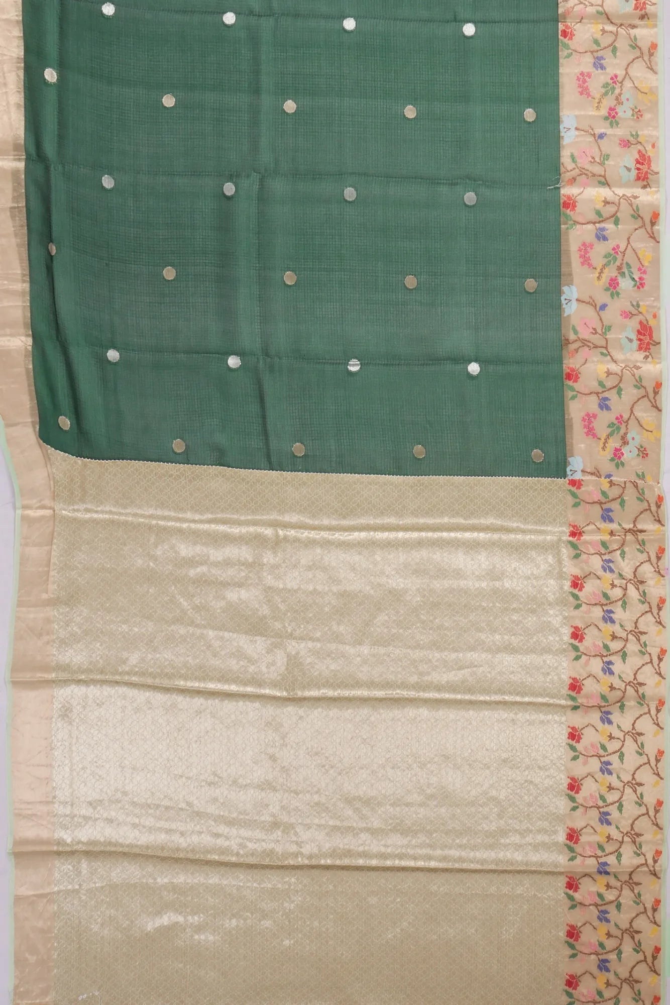 Kankatala Kota Soft Silk Butta Bottle Green Saree g2