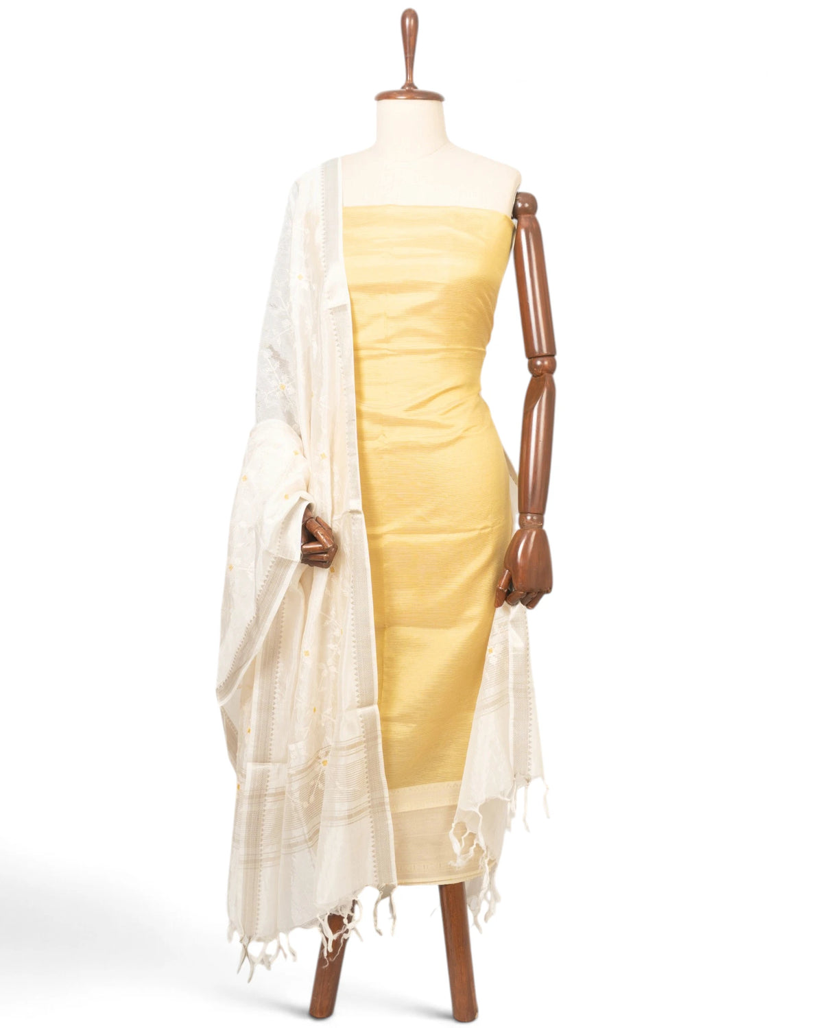 Maheswari Cotton Lines Yellow Salwar Suit Set W/O Bottom