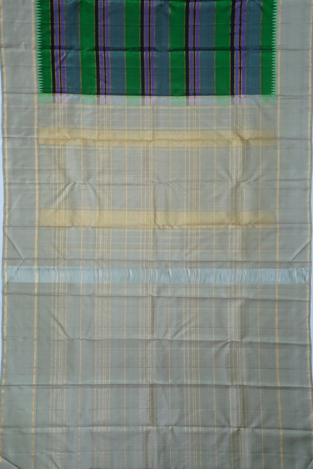 Classic Kanchipuram Silk Horizontal Lines Multicolour Grey Saree