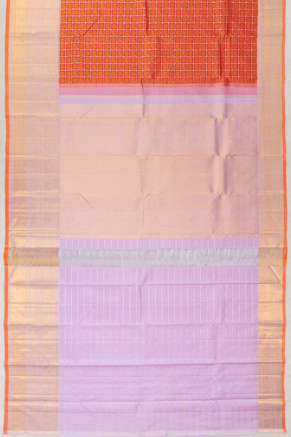 Kanchipuram Silk Checks And Butta Red Saree