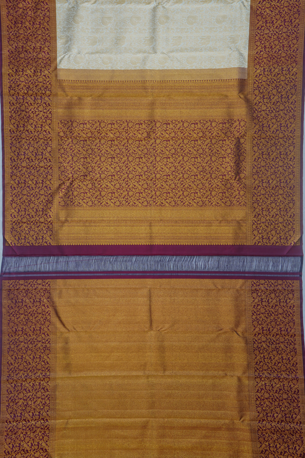 Kanchipuram Silk Vanasingaram Brocade Off White Saree