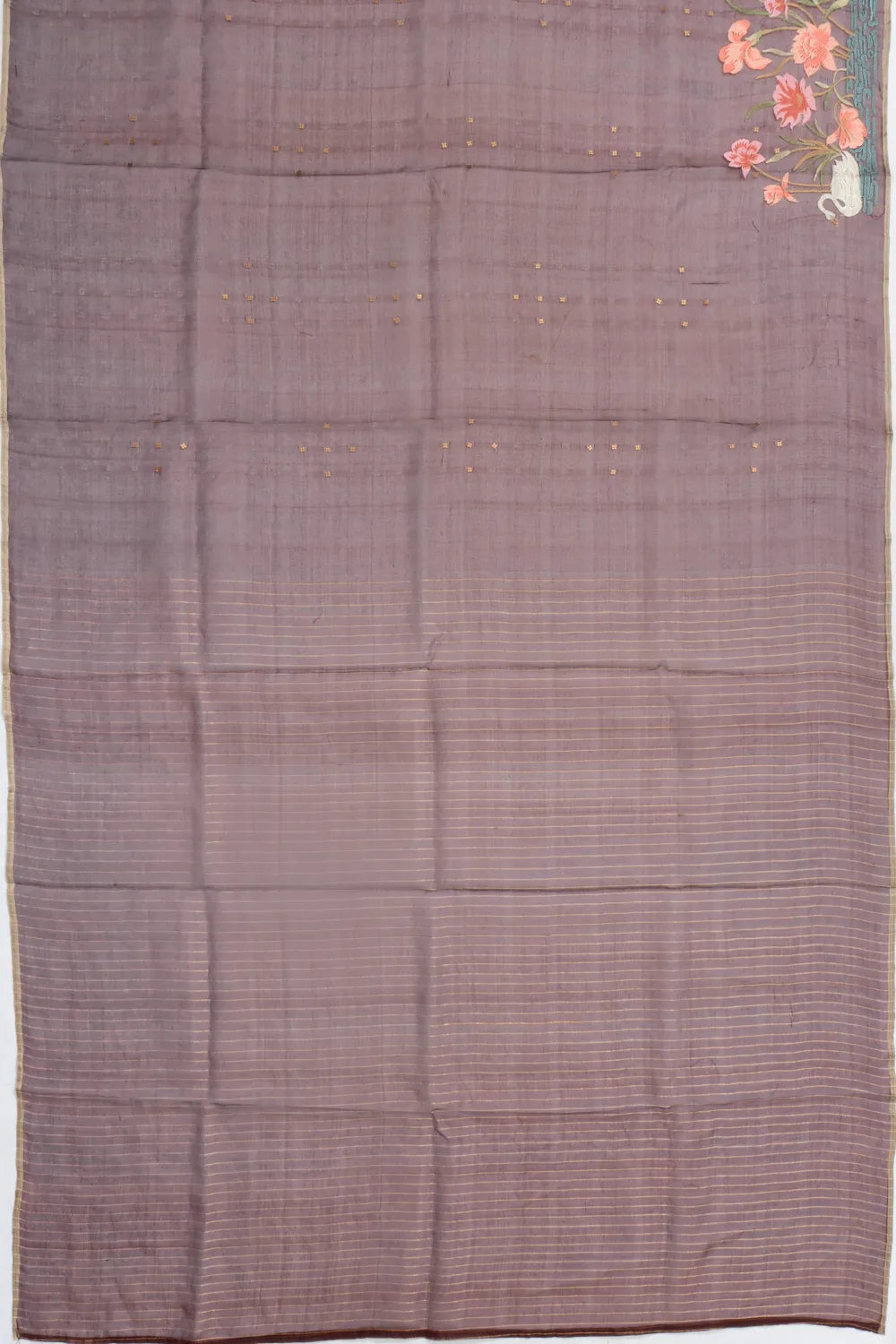 Organza Sequin Butta Brown Saree With Embroidery Border And Pallu