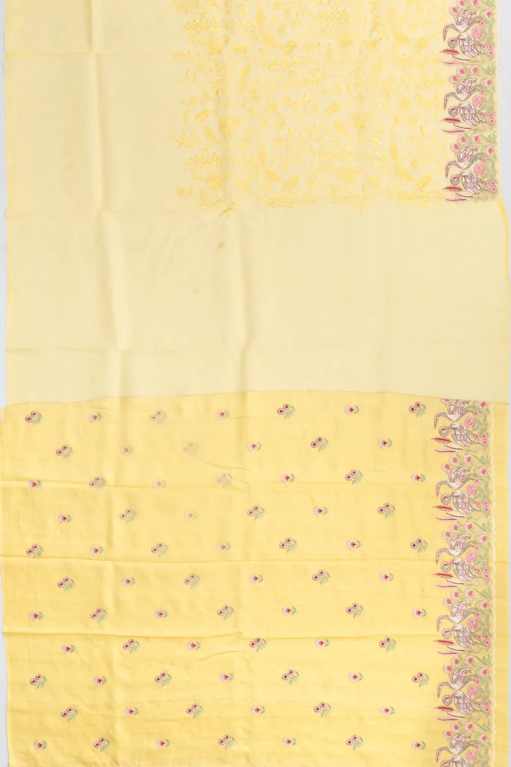 Organza Floral Embroidery Yellow Saree