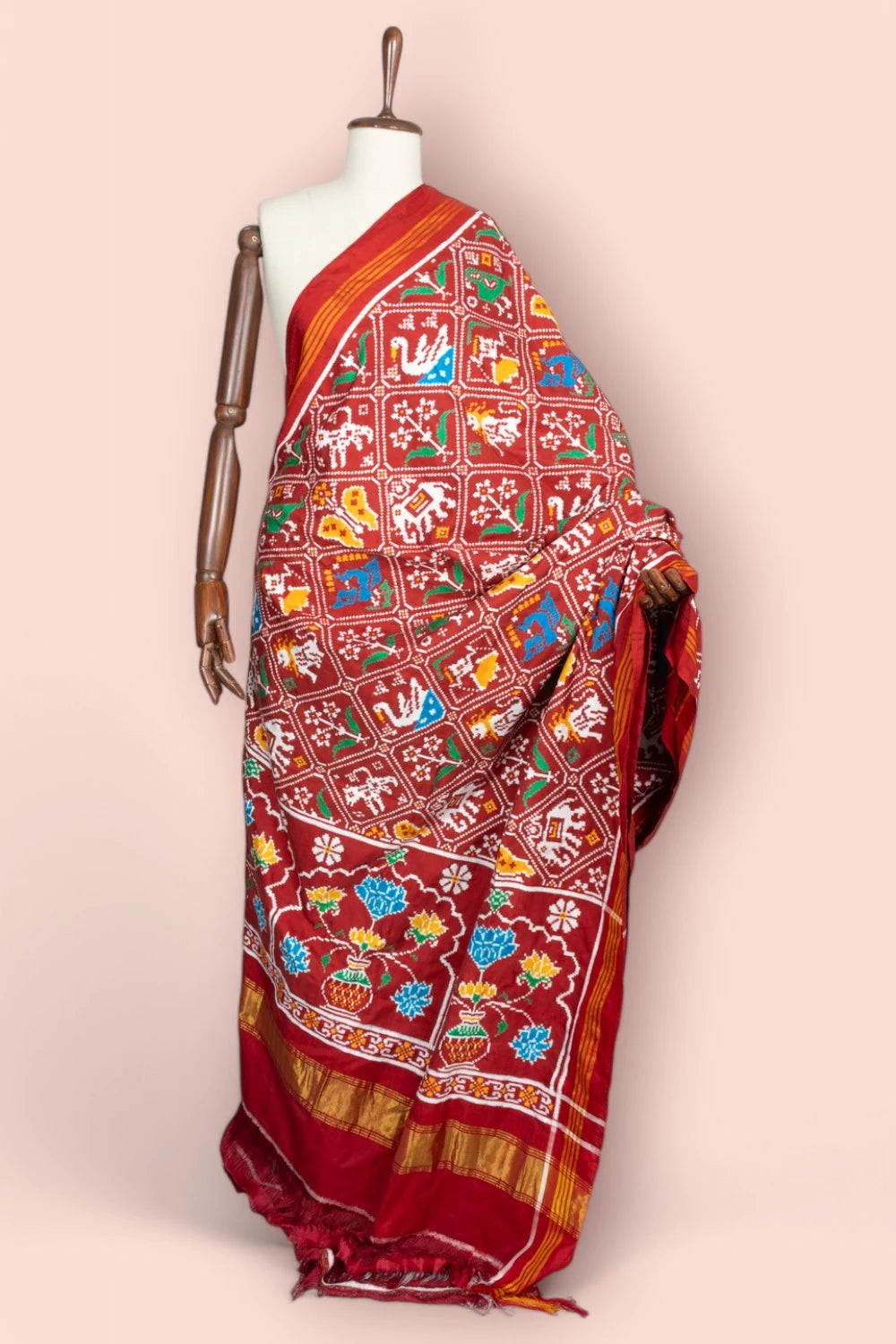 Patan Patola Silk Double Ikat 9 Figure Maroon Saree