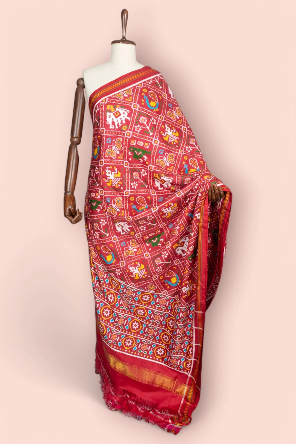 Patan Patola Silk Double Ikat 6 Figure Maroon Saree
