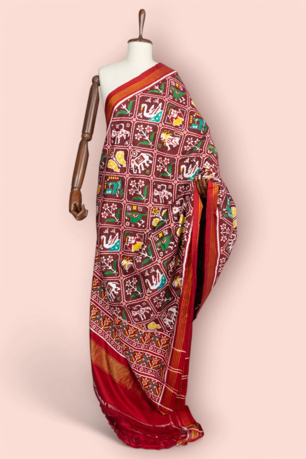 Patan Patola Silk Double Ikat 9 Figure Brown Saree