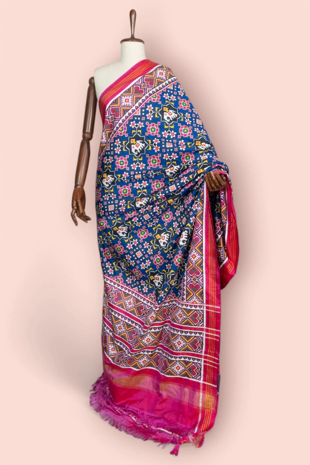 Patan Patola Silk Double Ikat Navratna Royal Blue Saree