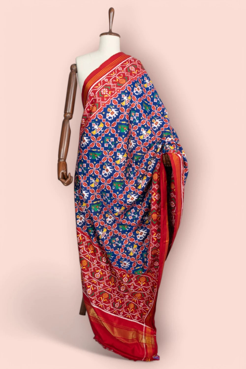 Patan Patola Silk Double Ikat 4 Figure Royal Blue Saree