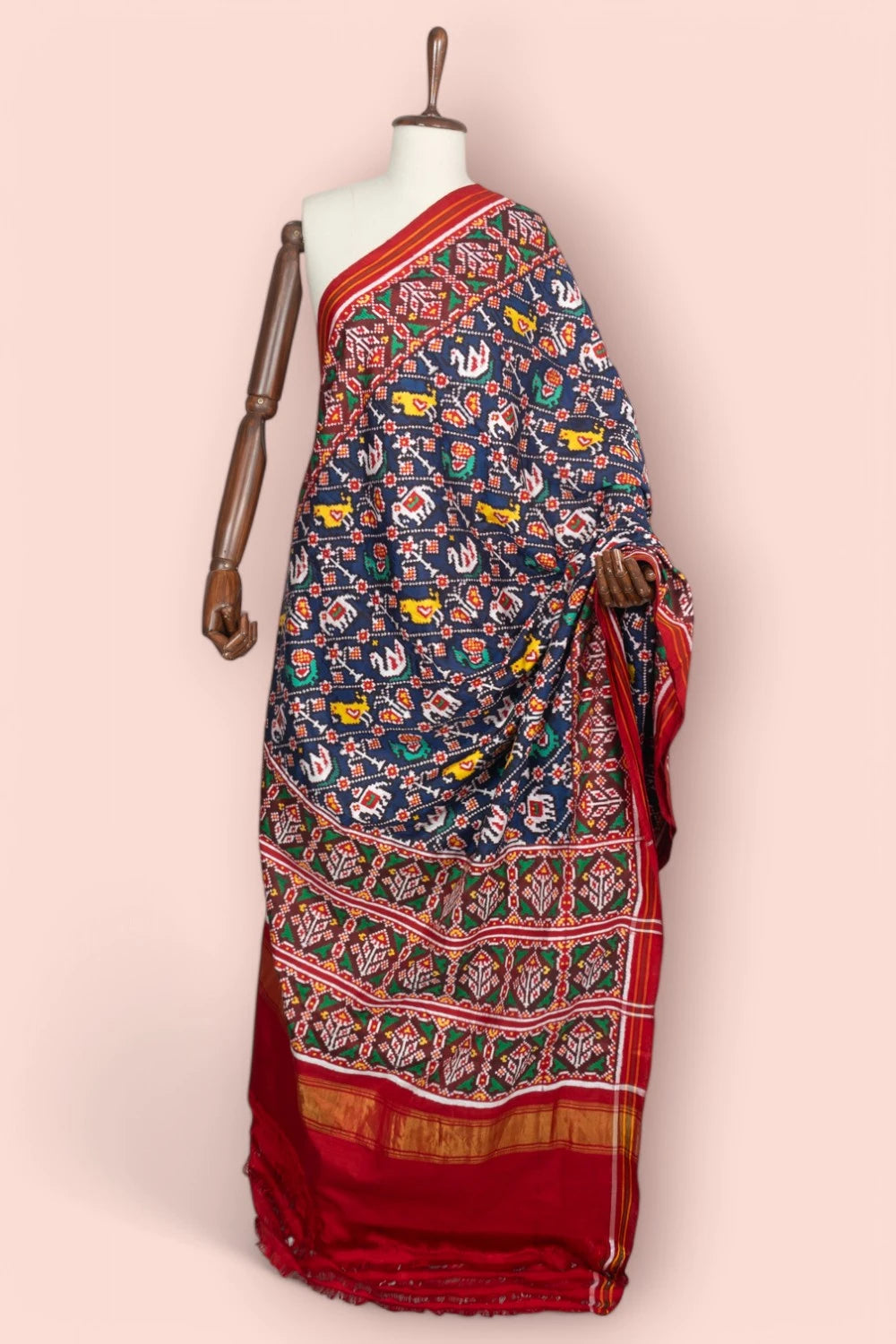 Patan Patola Silk Double Ikat 5 Figure Dark Blue Saree