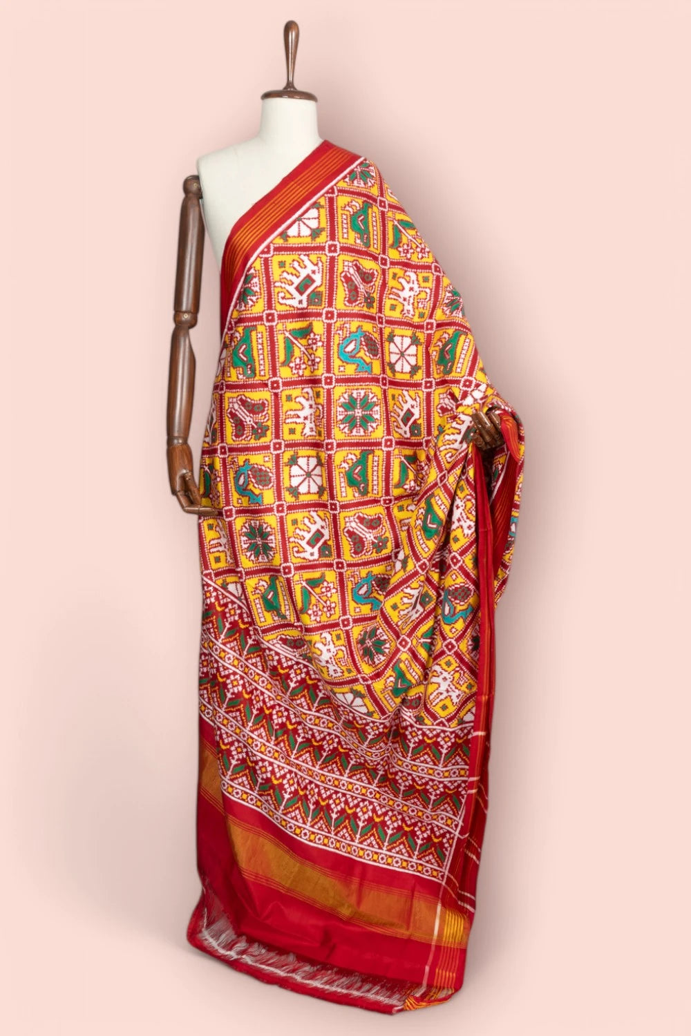 Patan Patola Silk Double Ikat 6 Figure Yellow Saree